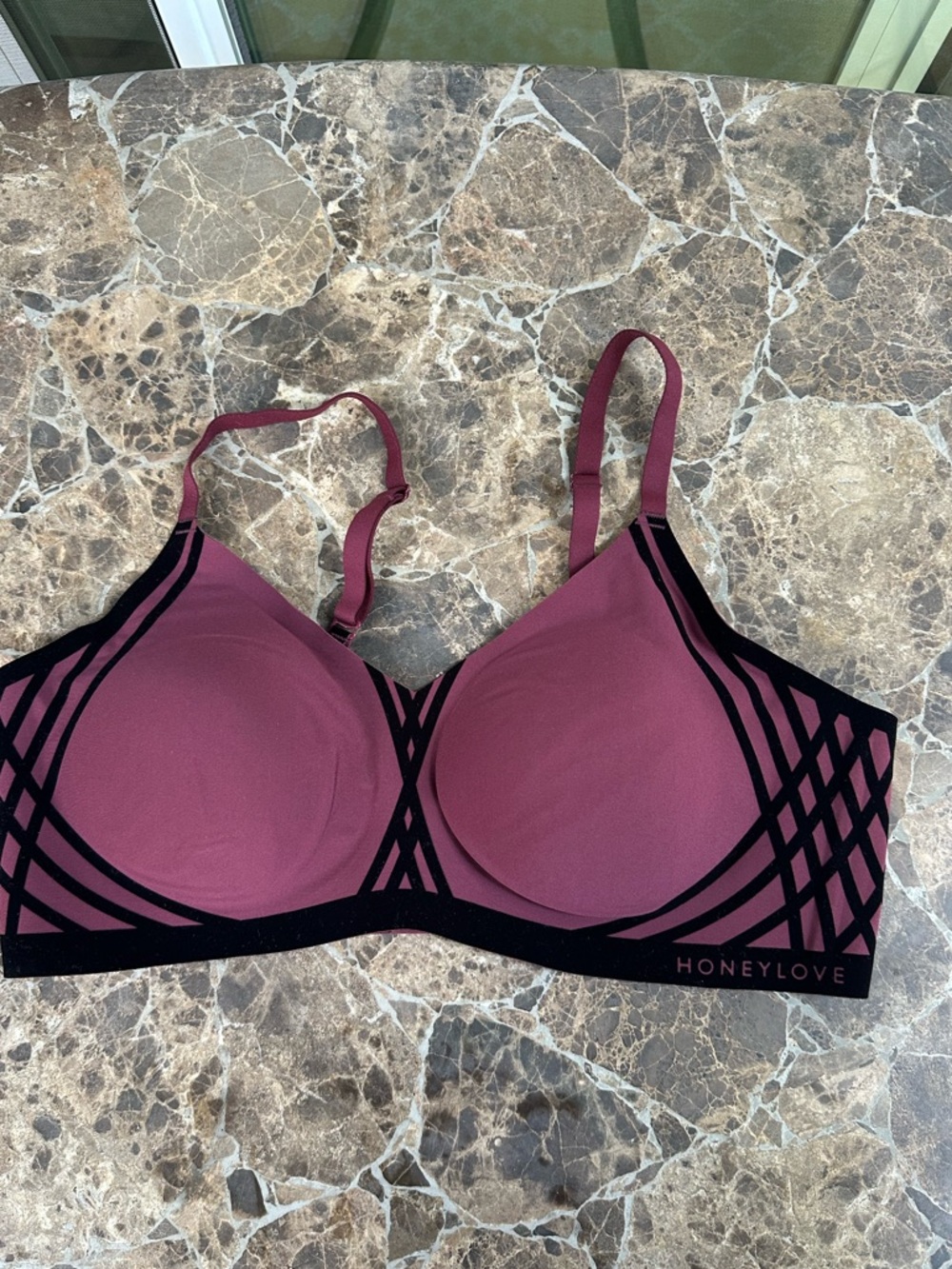 Honeylove Wireless Support Bra in Berry with Black Trim
